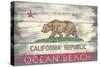 Ocean Beach, California - State Flag - Barnwood Painting-Lantern Press-Stretched Canvas
