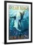 Ocean Beach, New Jersey - Great White Shark-Lantern Press-Framed Art Print