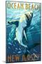 Ocean Beach, New Jersey - Great White Shark-Lantern Press-Mounted Art Print
