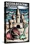 Ocean Beach, New Jersey - Sand Castle Scratchboard-Lantern Press-Stretched Canvas