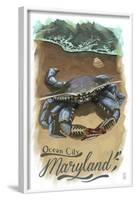 Ocean City, Maryland - Blue Crab - Watercolor-Lantern Press-Framed Art Print