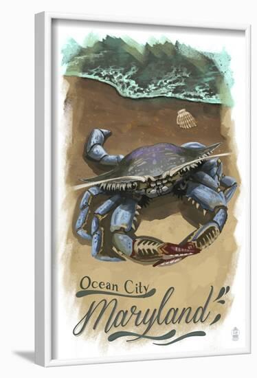 Ocean City, Maryland - Blue Crab - Watercolor-Lantern Press-Framed Art Print