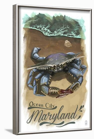 Ocean City, Maryland - Blue Crab - Watercolor-Lantern Press-Framed Art Print