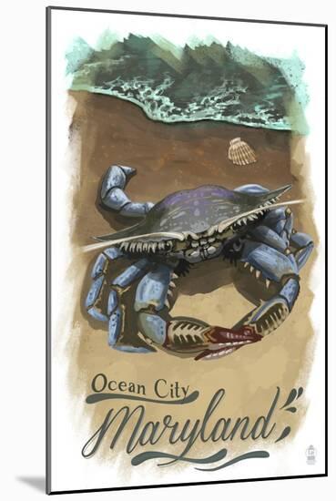 Ocean City, Maryland - Blue Crab - Watercolor-Lantern Press-Mounted Art Print