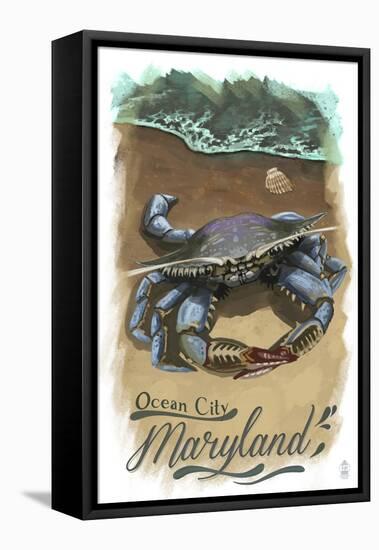 Ocean City, Maryland - Blue Crab - Watercolor-Lantern Press-Framed Stretched Canvas