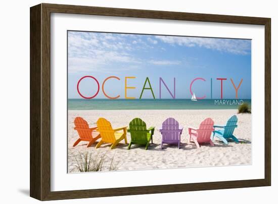 Ocean City, Maryland - Colorful Beach Chairs-Lantern Press-Framed Art Print