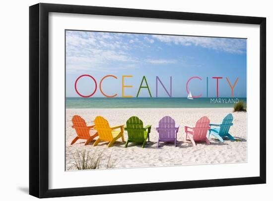 Ocean City, Maryland - Colorful Beach Chairs-Lantern Press-Framed Art Print