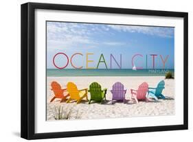 Ocean City, Maryland - Colorful Beach Chairs-Lantern Press-Framed Art Print