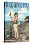 Ocean City, Maryland - Fishing Pinup Girl-Lantern Press-Stretched Canvas