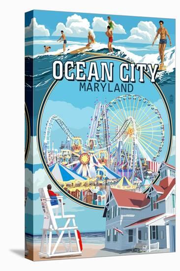 Ocean City, Maryland - Montage Scenes-Lantern Press-Stretched Canvas