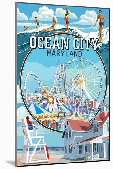 Ocean City, Maryland - Montage Scenes-Lantern Press-Mounted Art Print