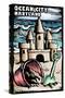 Ocean City, Maryland - Sandcastle - Scratchboard-Lantern Press-Stretched Canvas