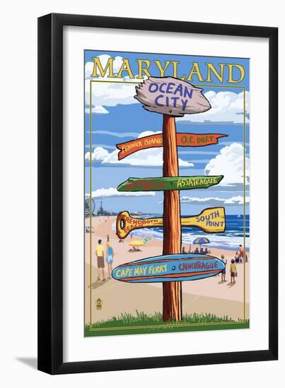 Ocean City, Maryland - Sign Destinations-Lantern Press-Framed Art Print