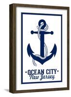 Ocean City, New Jersey - Blue and White Anchor-Lantern Press-Framed Art Print