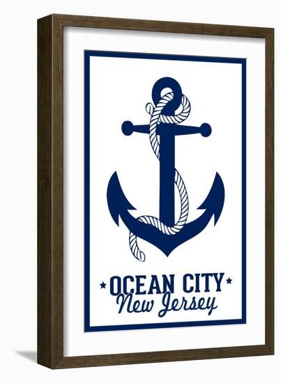 Ocean City, New Jersey - Blue and White Anchor-Lantern Press-Framed Art Print