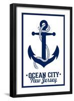 Ocean City, New Jersey - Blue and White Anchor-Lantern Press-Framed Art Print