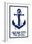 Ocean City, New Jersey - Blue and White Anchor-Lantern Press-Framed Art Print