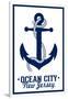 Ocean City, New Jersey - Blue and White Anchor-Lantern Press-Framed Art Print