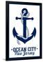 Ocean City, New Jersey - Blue and White Anchor-Lantern Press-Framed Art Print