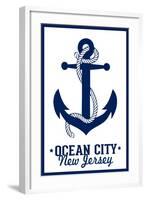 Ocean City, New Jersey - Blue and White Anchor-Lantern Press-Framed Art Print