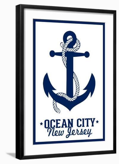 Ocean City, New Jersey - Blue and White Anchor-Lantern Press-Framed Art Print