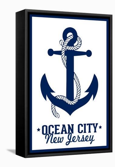 Ocean City, New Jersey - Blue and White Anchor-Lantern Press-Framed Stretched Canvas