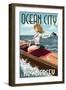 Ocean City, New Jersey - Boating Pinup Girl-Lantern Press-Framed Art Print