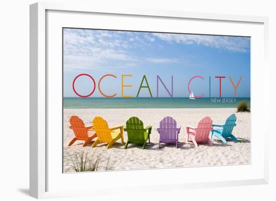 Ocean City, New Jersey - Colorful Beach Chairs-Lantern Press-Framed Art Print