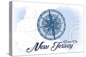 Ocean City, New Jersey - Compass - Blue - Coastal Icon-Lantern Press-Stretched Canvas