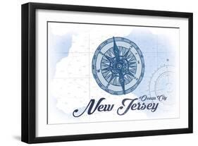 Ocean City, New Jersey - Compass - Blue - Coastal Icon-Lantern Press-Framed Art Print