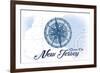 Ocean City, New Jersey - Compass - Blue - Coastal Icon-Lantern Press-Framed Premium Giclee Print