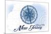 Ocean City, New Jersey - Compass - Blue - Coastal Icon-Lantern Press-Mounted Premium Giclee Print