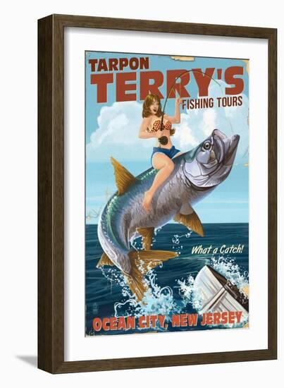 Ocean City, New Jersey - Deep Sea Fishing Pinup Girl-Lantern Press-Framed Art Print