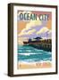 Ocean City, New Jersey - Fishing Pier-Lantern Press-Framed Art Print