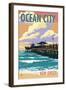 Ocean City, New Jersey - Fishing Pier-Lantern Press-Framed Art Print