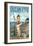 Ocean City, New Jersey - Fishing Pinup Girl-Lantern Press-Framed Art Print