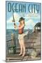 Ocean City, New Jersey - Fishing Pinup Girl-Lantern Press-Mounted Art Print