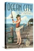 Ocean City, New Jersey - Fishing Pinup Girl-Lantern Press-Stretched Canvas
