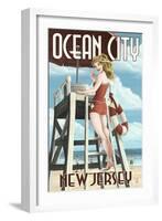 Ocean City, New Jersey - Lifeguard Pinup Girl-Lantern Press-Framed Art Print