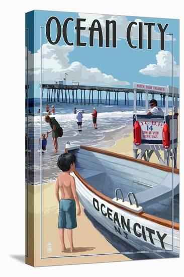 Ocean City, New Jersey - Lifeguard Stand-Lantern Press-Stretched Canvas