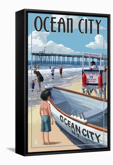 Ocean City, New Jersey - Lifeguard Stand-Lantern Press-Framed Stretched Canvas