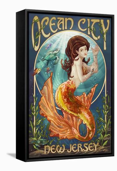 Ocean City, New Jersey - Mermaid-Lantern Press-Framed Stretched Canvas