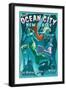 Ocean City, New Jersey - Mermaids Vintage Sign-Lantern Press-Framed Art Print