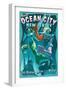 Ocean City, New Jersey - Mermaids Vintage Sign-Lantern Press-Framed Art Print