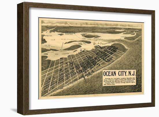 Ocean City, New Jersey - Panoramic Map-Lantern Press-Framed Art Print