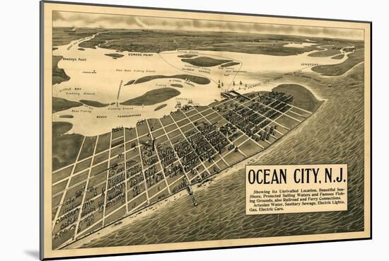 Ocean City, New Jersey - Panoramic Map-Lantern Press-Mounted Art Print