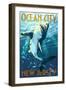 Ocean City, New Jersey - Stylized Shark-Lantern Press-Framed Art Print