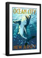 Ocean City, New Jersey - Stylized Shark-Lantern Press-Framed Art Print