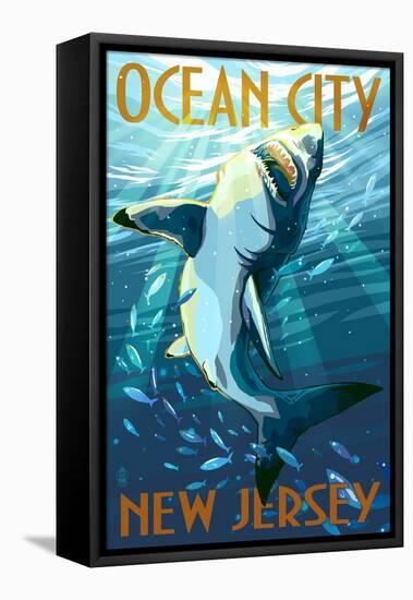 Ocean City, New Jersey - Stylized Shark-Lantern Press-Framed Stretched Canvas