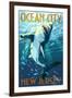 Ocean City, New Jersey - Stylized Shark-Lantern Press-Framed Art Print